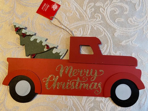 Red truck christmas sign - sign, wall