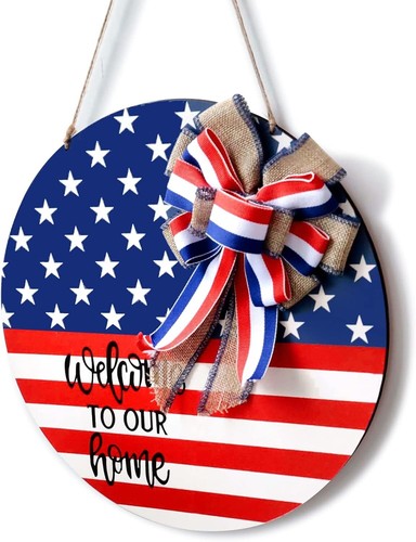 Patriotic welcome wreath sign - welcome,