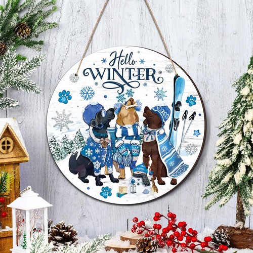 Winter door sign hello - door,