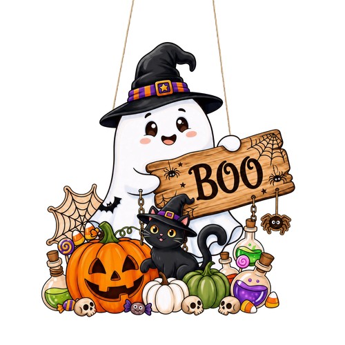Halloween wreath wooden door - wreath,